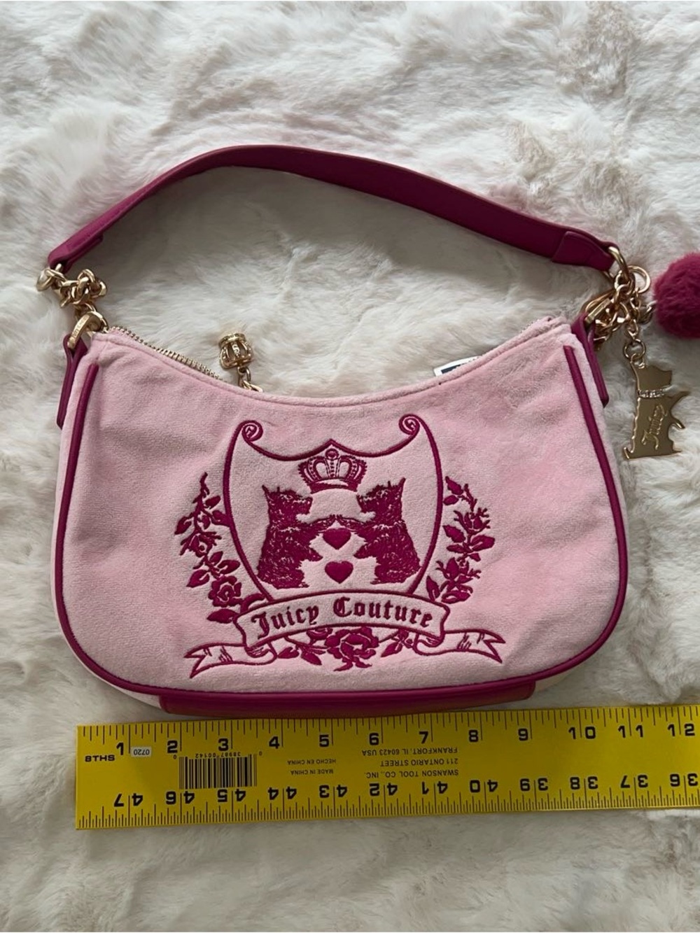 Juicy Couture Love Chapter Pink Velour Shoulder Bag with Scottie Dog Charm